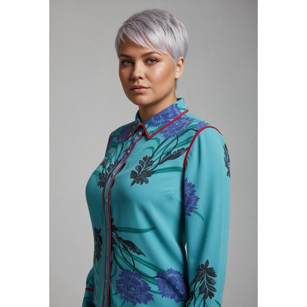 NEW Diane Von Furstenburg Stretch Silk Button Shirt 14